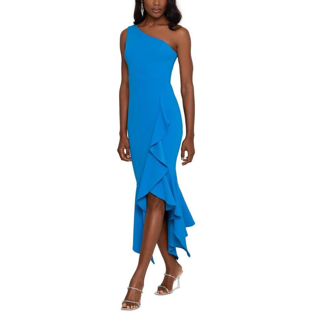 Xscape Womens Blue Panel Hi Low Formal Cocktail and Party Dress NWT